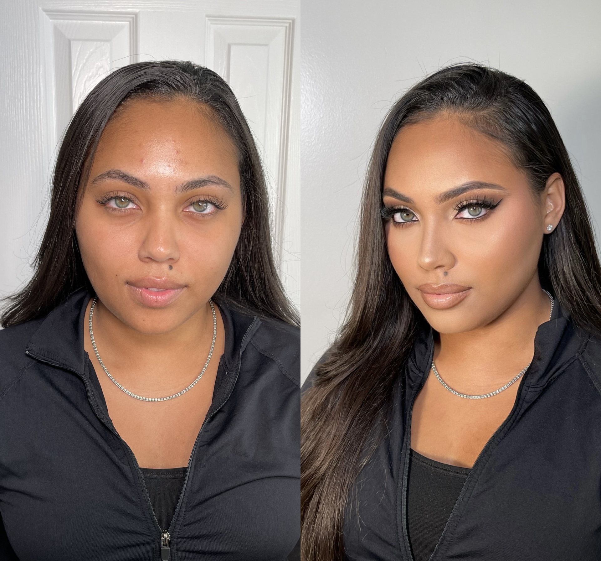 Before and after makeup transformation